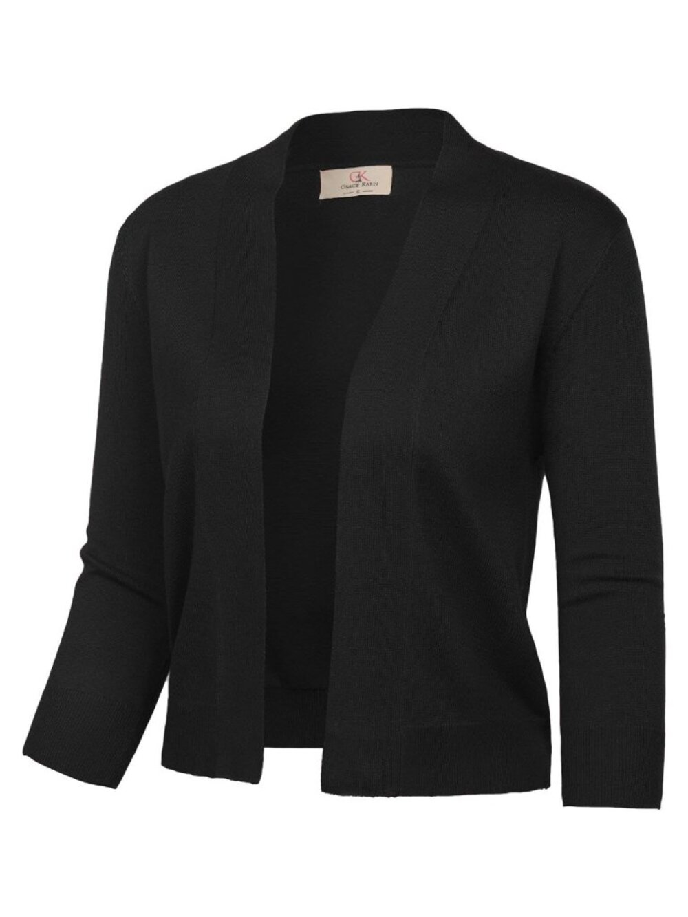Womens 3/4 Sleeve Knit Cropped Cardigan Lightweight Open Front Bolero Shrug